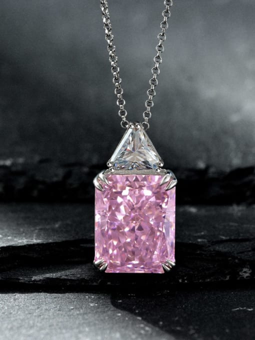 Pink [P1922] 925 Sterling Silver High Carbon Diamond Geometric Luxury Necklace